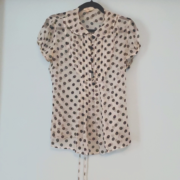 Anthropologie Tops - Anthropologie 100% Silk Black White polka dot top